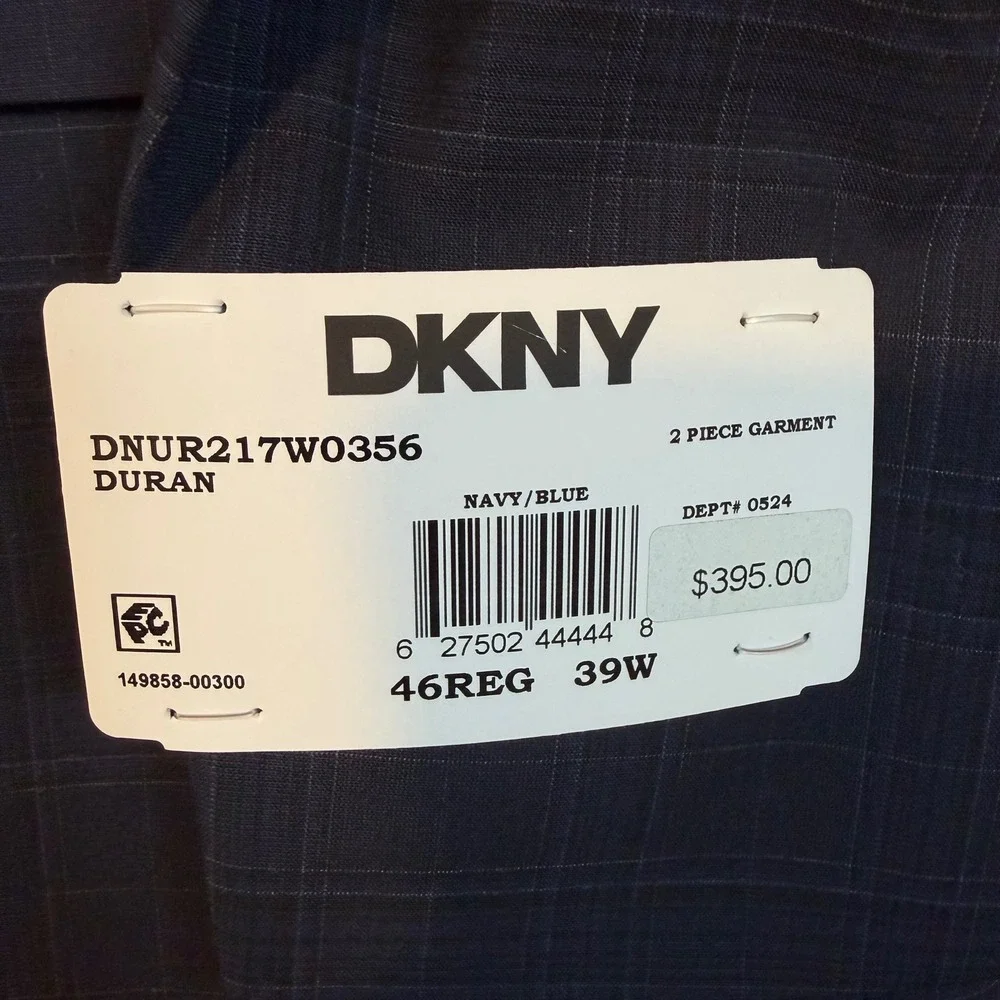 DKNY Duran Mens Navy Blue Plaid Modern Fit 2 Piece Suit 46R 39W DNUR217W0356